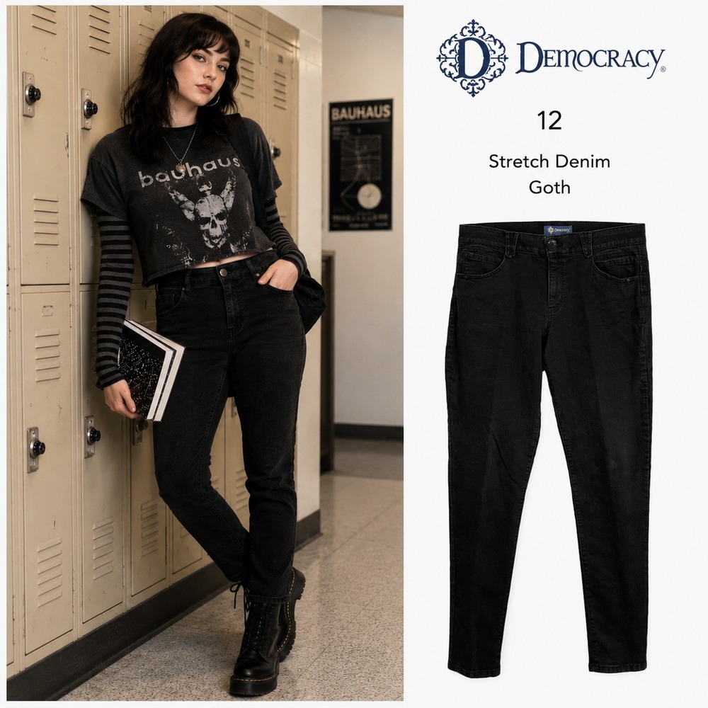 Democracy‎ Ab solution Jeans Women 12 Black Skinny Slimming Stretch Indie Sleaze